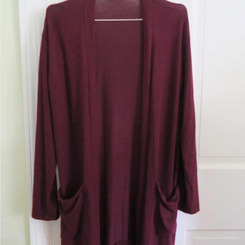 Women's Open-Front Long Cardigan Sweater - Burgundy